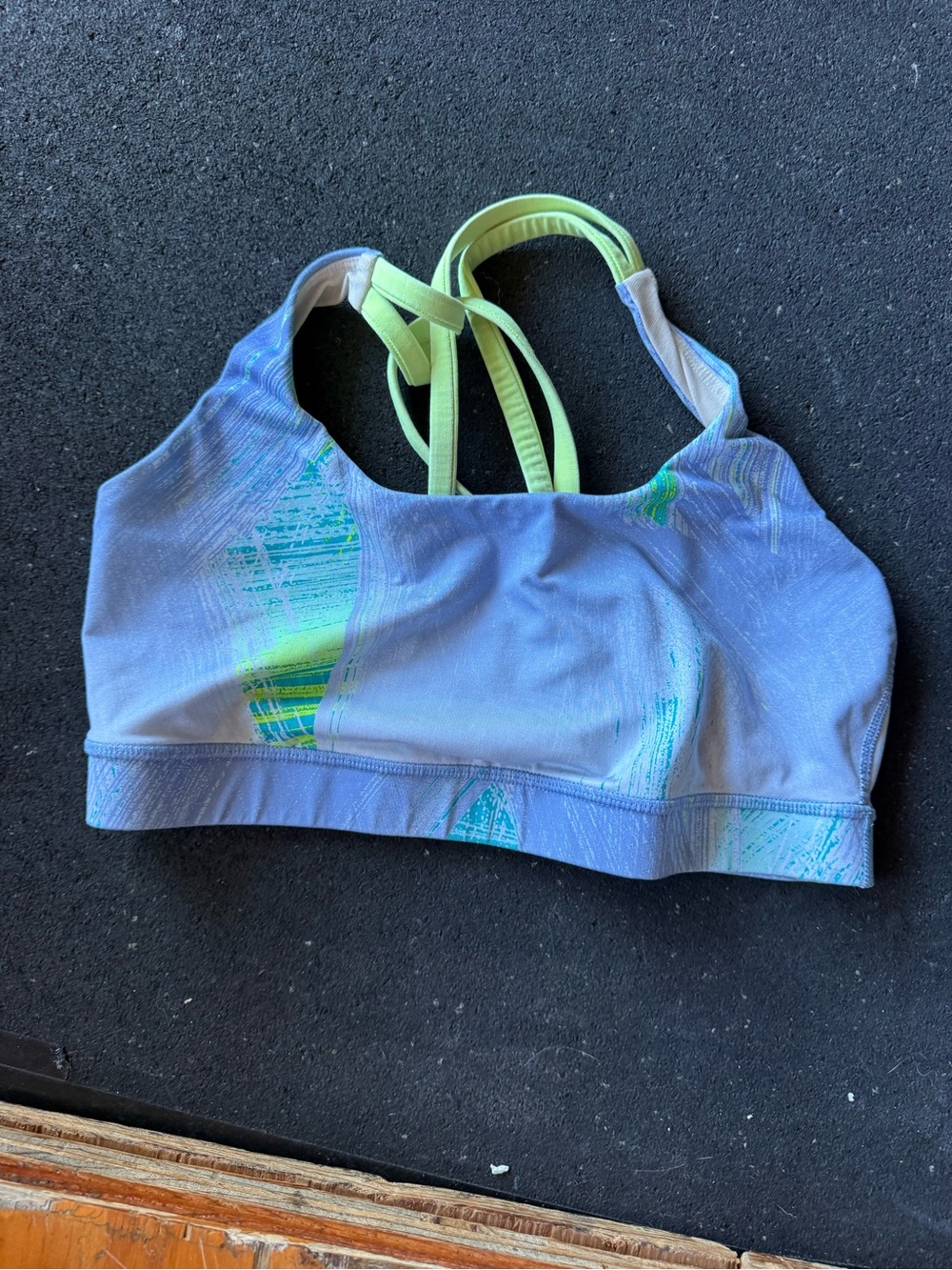 lululemon athletica Light Blue & Neon Yellow Strappy Sports Bra